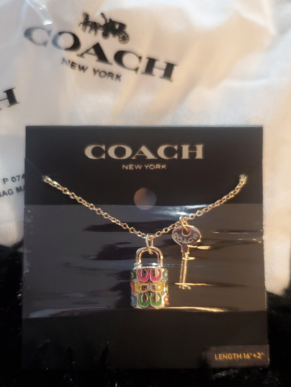 Coach Gold-Tone Padlock & Key Necklace with Multicolor Enamel